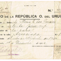 F. 1r. Recibo del Banco de la República O. del Uruguay 